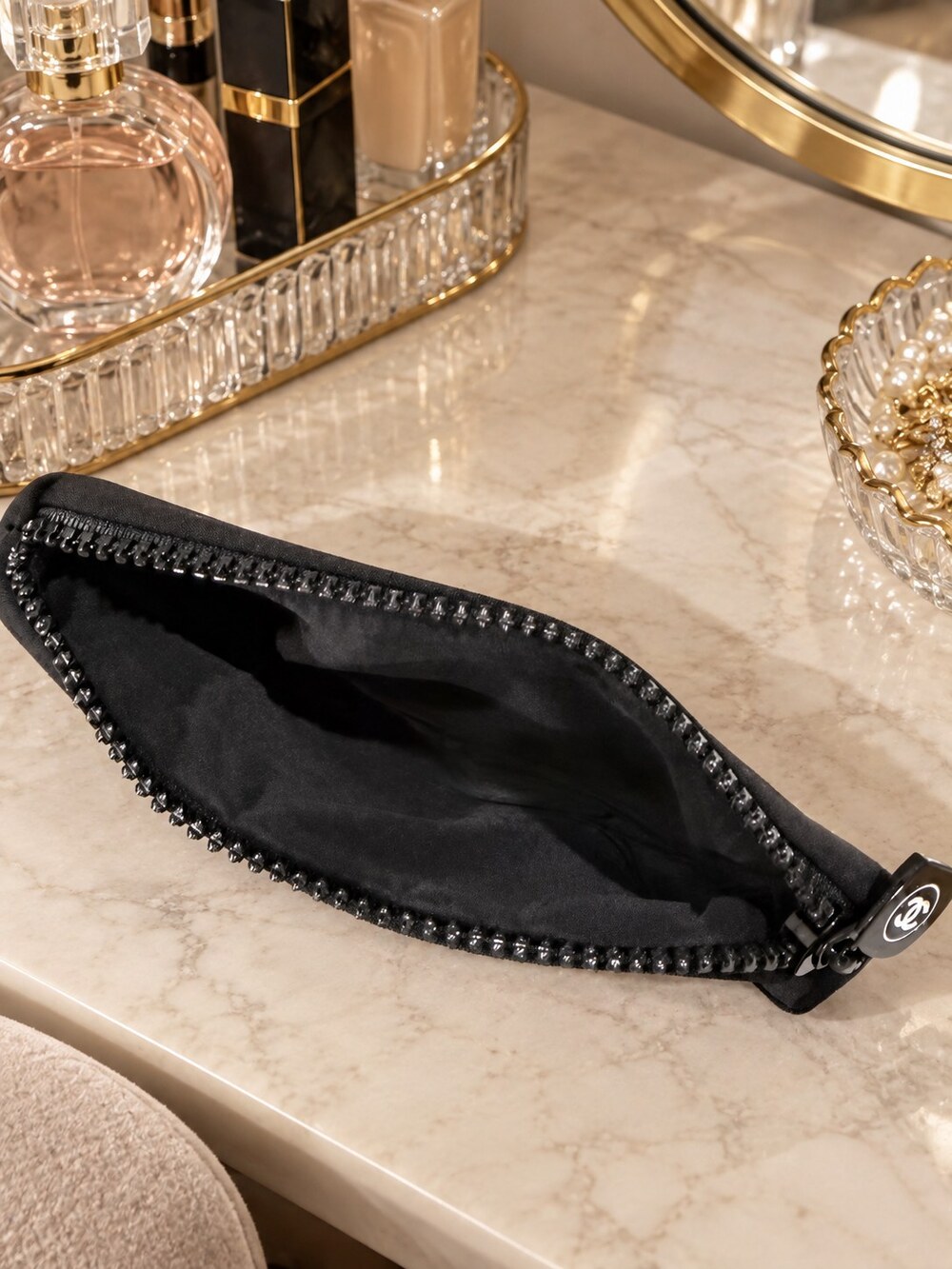 Chanel Black Zip Cosmetic Pouch | Travel Pouch - Picture 5 of 6